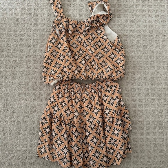 Zara girls 2pc floral boho tank shirt & ruffle skirt outfit set size 13 14 - Picture 1 of 4
